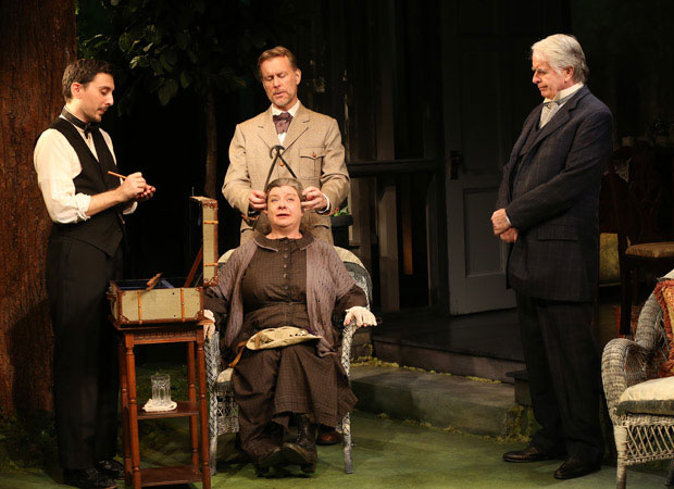 Stephen Pilkington, Christopher Randolph, Polly McKie, and John Windsor-Cunningham in a scene from The Home Place, directed by Charlotte Moore at the Irish Repertory Theatre.