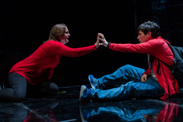 Laura Latreille and Eliott Purcell in SpeakEasy Stage Company&#39;s production of The Curious Incident of the Dog in the Night-Time, directed by Paul Daigneault.