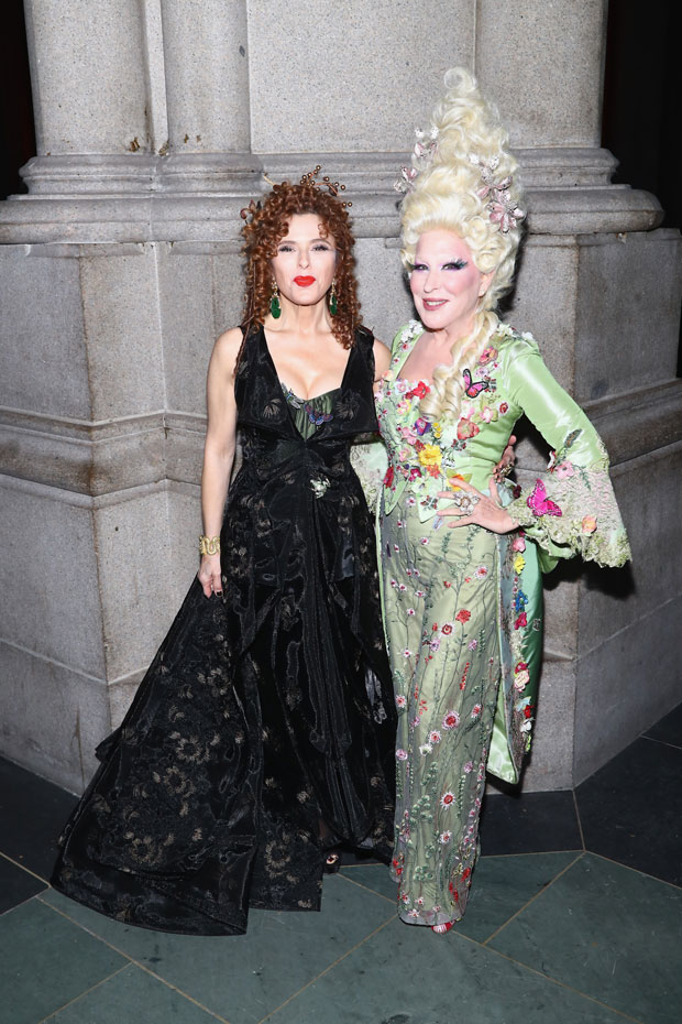 Bernadette Peters and Bette Midler pose together at Hulaween, the annual benefit for the New York Restoration Project.