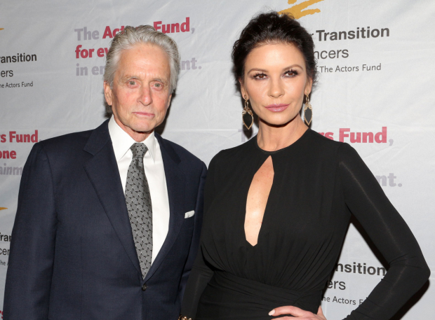 Michael Douglas and Catherine Zeta Jones stop for a photo at the Actors Fund&#39;s Career Transition for Dancer Jubilee Gala at the new York Marriott Marquis.