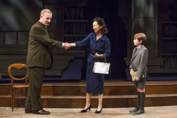 Daniel Gerroll, Robin Abramson, and Jack McCarthy in a scene from the Fellowship for Performing Arts production of Shadowlands, directed by Christa Scott-Reed, at the Acorn Theatre.
