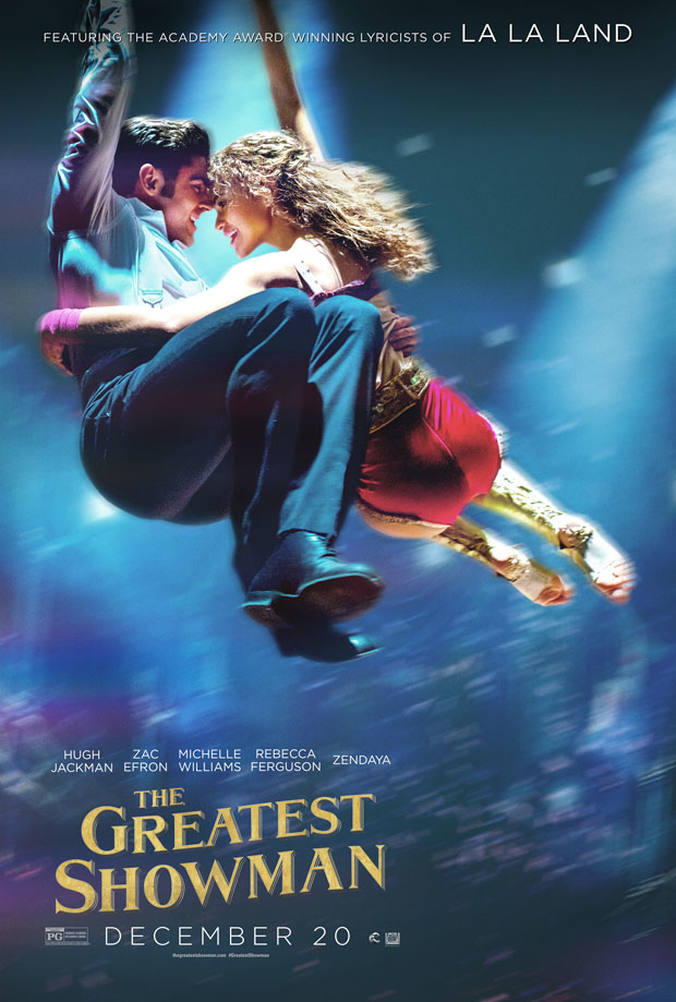 Zac Efron holds  Zendaya close in this high flying poster for The Greatest Showman.