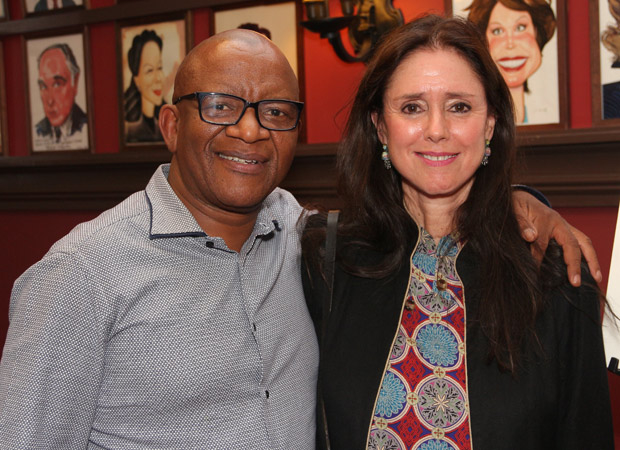 Lebo M with The Lion King director Julie Taymor in advance of the musical&#39;s 20th Broadway anniversary.