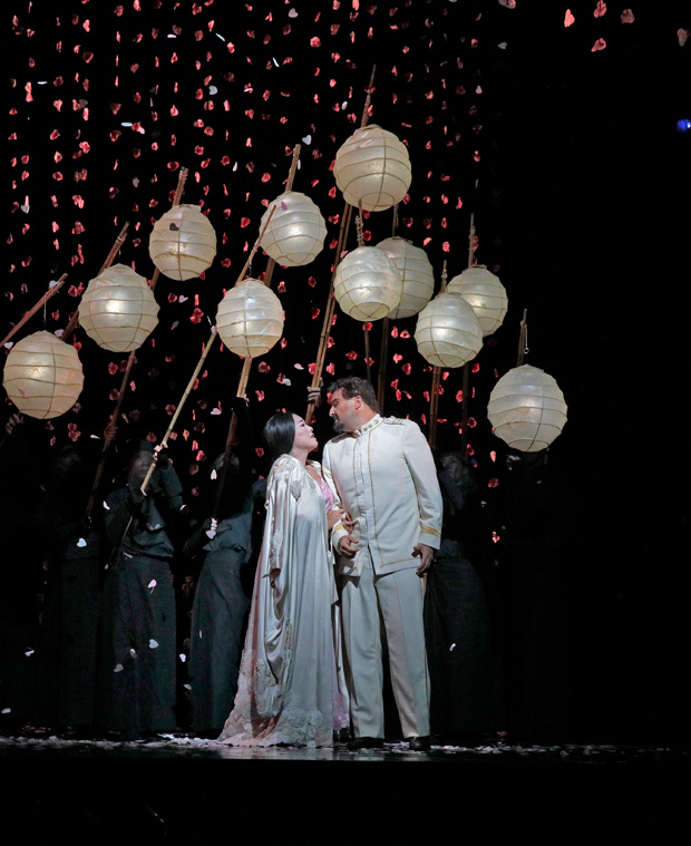 Hui He as Cio-Cio-San and Roberto Aronica as Pinkerton in Puccini&#39;s Madama Butterfly at the Metropolitan Opera.