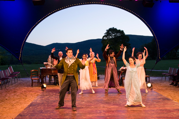 Jason O&#39;Connell and Kate Hamill in the Hudson Valley Shakespeare Festival production of Pride and Prejudice.