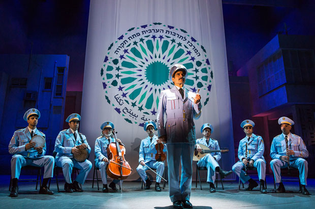 Tony Shalhoub (center) leads the cast of Itamar Moses and David Yazbek&#39;s The Band&#39;s Visit, directed by David Cromer, at Broadway&#39;s Ethel Barrymore Theatre.