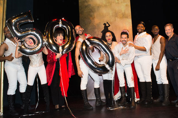 The company of Spamilton, written and directed by Gerard Alessandrini, celebrate 500 performances.
