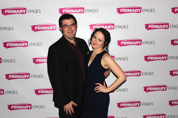 Jason O&#39;Connell and Kate Hamill, both starring in Pride and Prejudice, grab a photo on opening night.