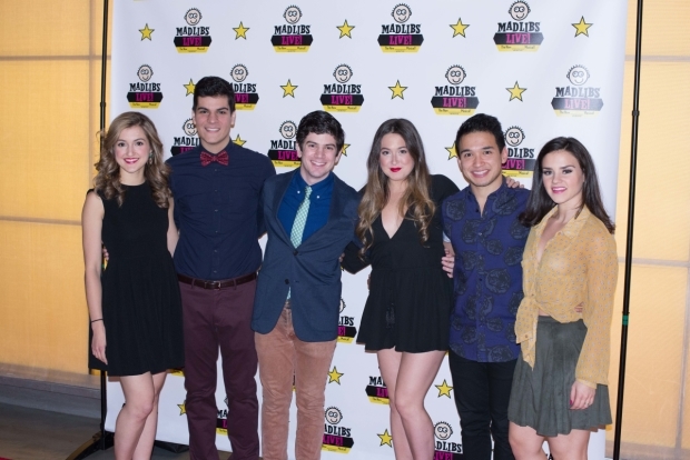 Cast members Lindsey Brett Carothers, Jeanfranco Cardenty, Max Joseph, Melody Madarasz, Zach Piser, and Santina Umbach at the opening of Mad Libs Live! 