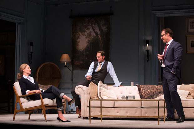 Uma Thurman, Josh Lucas, and Marton Csokas star in The Parisian Woman, directed by Pam MacKinnon, at the Hudson Theatre.