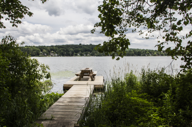 The view from SPACE&#39;s newly built dock, overlooking Peach Lake.