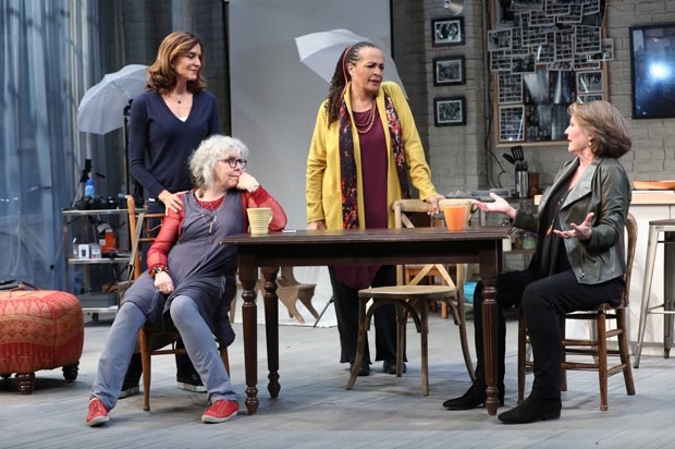 Polly Draper, Kathryn Grody, Franchelle Stewart Dorn, and Ellen Parker in a scene from 20th Century Blues, directed by Emily Mann, at Pershing Square Signature Center.