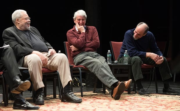 James Earl Jones, Sam Waterston, and F. Murray Abraham crack up during a discussion about King Lear at the Public Theater.