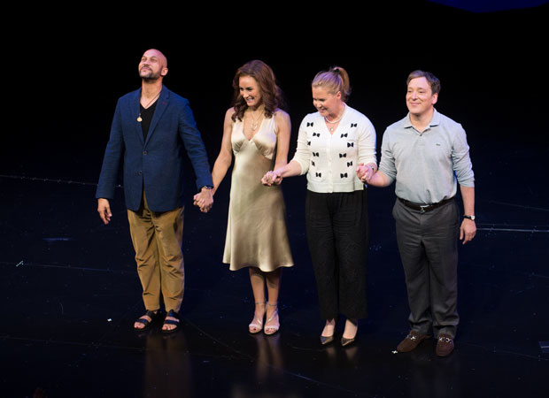 Keegan-Michael Key, Laura Benanti, Amy Schumer, and Jeremy Shamos take their bow as Meteor Shower opens at the Booth Theatre.