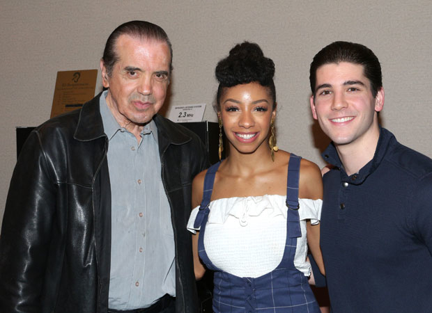 Chazz Plaminteri, Christiani Pitts, and Adam Kaplan celebrate the first anniversary of A Bronx Tale.