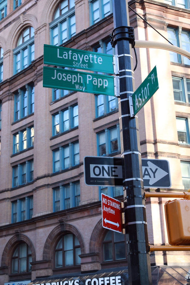 The corner of Lafayette and Astor Place is now Joseph Papp Way.