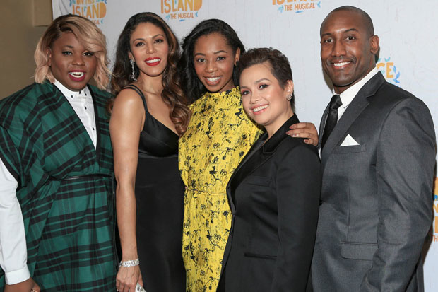Once on this Island stars Alex Newell, Merle Dandridge, Hailey Kilgore, Lea Salonga, and Quentin Earl Darrington celebrate opening night at the Circle in the Square Theatre.