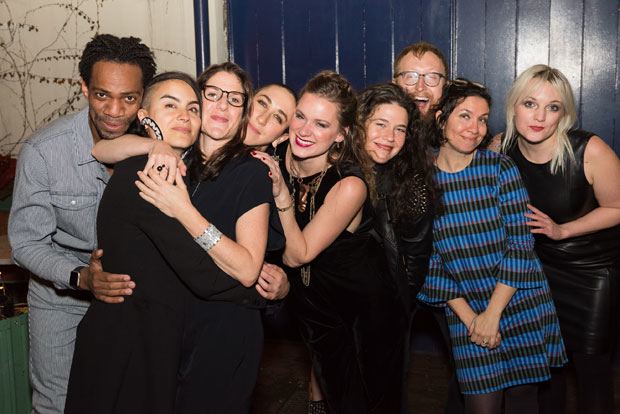 The Hundred Days team celebrates opening night at New York Theatre Workshop.