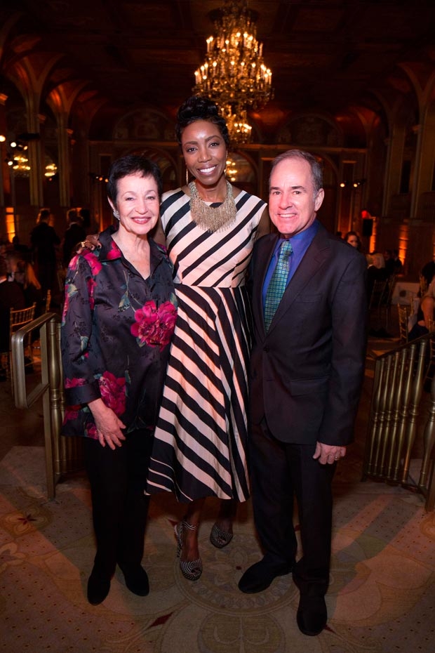 Honoree Heather Headley grabs a photo with last year&#39;s honorees: Lynn Ahrens and Stephen Flaherty.