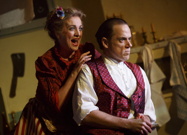 Siobhán McCarthy and Jeremy Secomb in the Tooting Arts Club production of Sweeney Todd at the Barrow Street Theatre.
