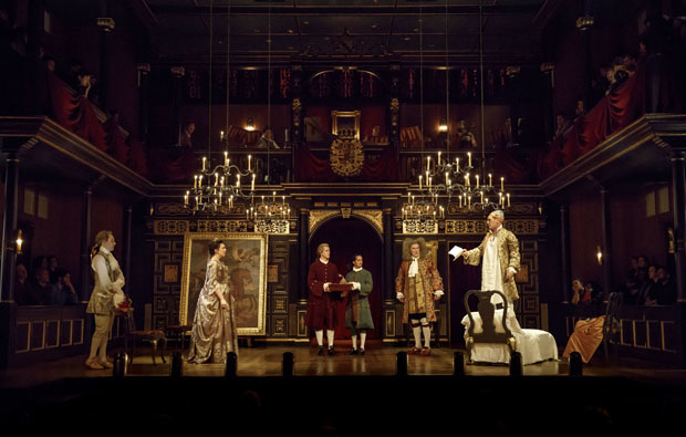 Sam Crane, Melody Grove, Lucas Hall, Huss Garbiya, Edward Peel, and Mark Rylance appear in Claire van Kampen&#39;s Farinelli and the King.