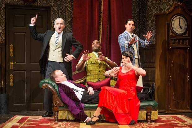 The Broadway cast of The Play That Goes Wrong.