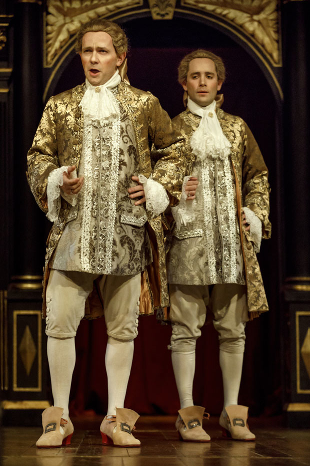 Iestyn Davies and Sam Crane in Farinelli and the King at the Belasco Theatre.