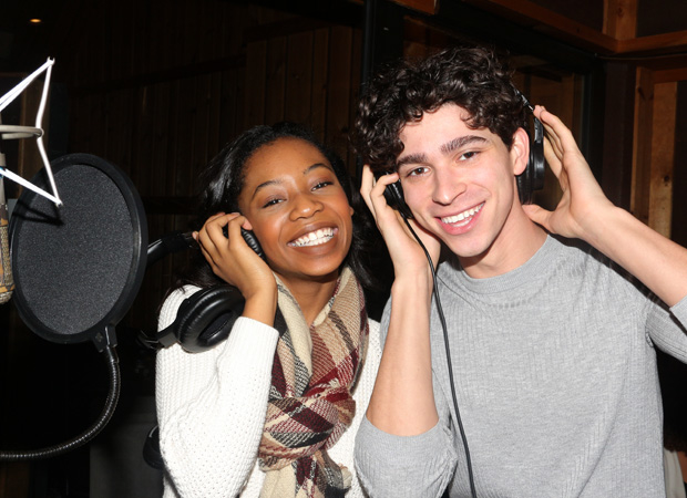 Hailey Kilgore and Isaac Powell in the recording studio.