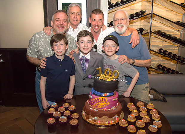 The three Charlies with songwriters Marc Shaiman and Scott Wittman, as well as costars Christian Borle and John Rubenstein.