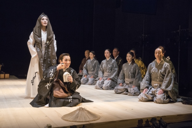 Micari (Desdemona) and Maki Honda (Pilgrim from Venice) in a scene from Mugen Noh Othello at Japan Society.