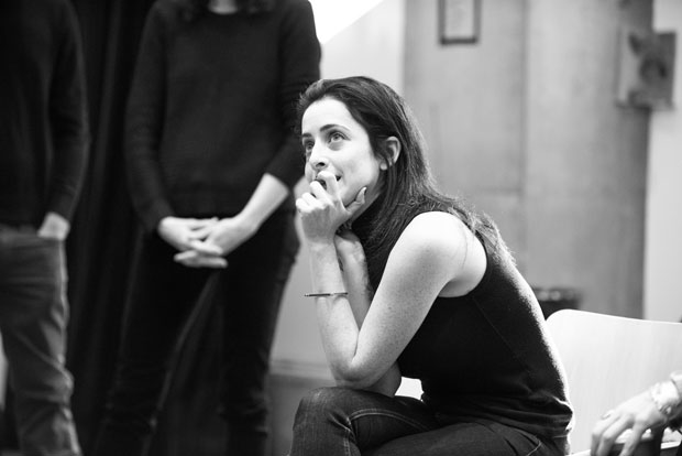 Director Lila Neugebauer listens intently during rehearsal for At Home at the Zoo.