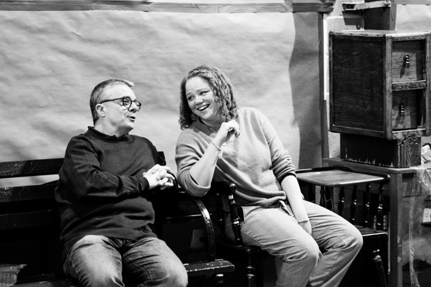 Nathan Lane and associate director Miranda Cromwell enjoy each others company during rehearsals for Angels in America.