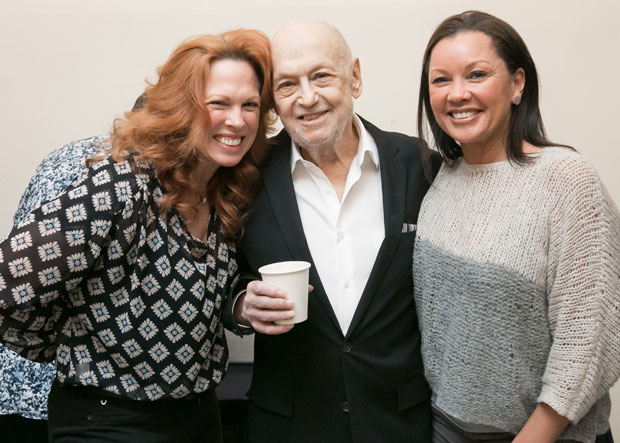 Carolee Carmello, Charles Strouse, and Vanessa Williams gather for a photo on the first day of rehearsals for Hey, Look Me Over!.