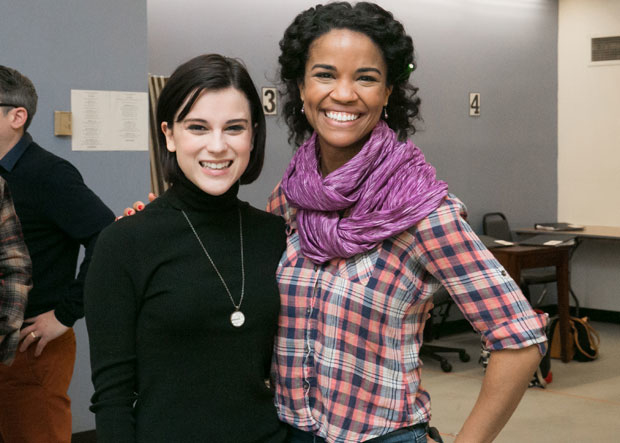 Alexandra Socha and Britney Coleman have big smiles for the first day of rehearsal.