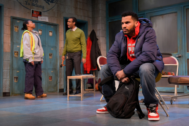 Margo Hall as Faye, Lance Gardner as Reggie, and Christian Thompson as Dez in the Marin Theatre Company/TheatreWorks Silicon Valley coproduction of Skeleton Crew, directed by Jade King Carroll.