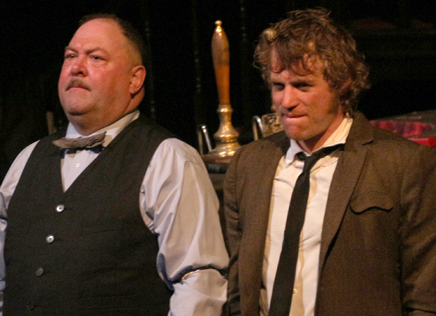 Mark Addy and Johnny Flynn during curtain call as Hangmen opens.