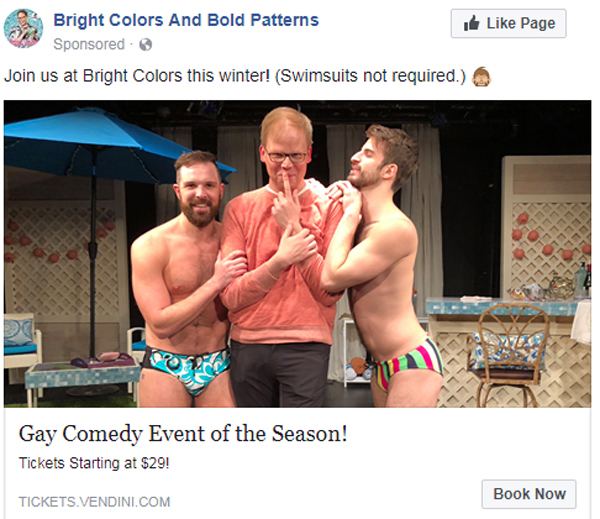 A Facebook ad for Bright Colors and Bold Patterns, one of ABM&#39;s off-Broadway clients.