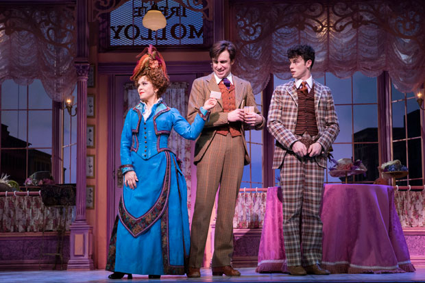 Bernadette Peters, Gavin Creel, and Charlie Stemp share a scene in Hello, Dolly!