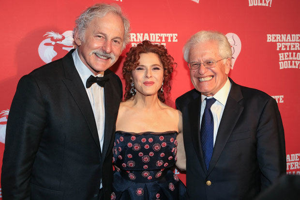 Victor Garber and Bernadette Peters grab a photo with composer Jerry Zaks.