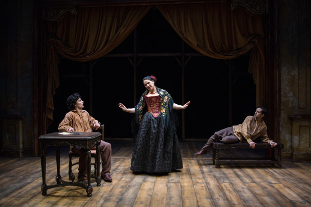 Bradley James Tejeda, Elizabeth Ramos, and Zachary Infante star in The Bridge of San Luis Rey, directed by Ken Rus Schmoll, at Two River Theater.