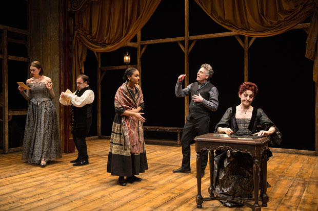 Madeline Wise, Steven Rattazzi, Sumaya Bouhbal, David Greenspan, and Mary Lou Rosato in a scene from The Bridge of San Luis Rey.