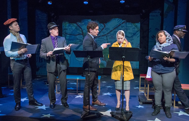 Karl Josef Co, David Engel, Eric William Morris, Alyse Alan Louis, Kathryn McCreary, and Gerry McIntrye star in Subways Are for Sleeping at York Theatre Company.