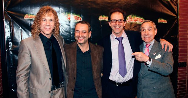 The Toxic Avenger creators David Bryan and Joe DiPietro stand alongside John Rando, director of the off-Broadway production in 2009, and Lloyd Kaufman, director of the original 1985 film. BroadwayHD recently announced that it acquired the musical for on-demand streaming.