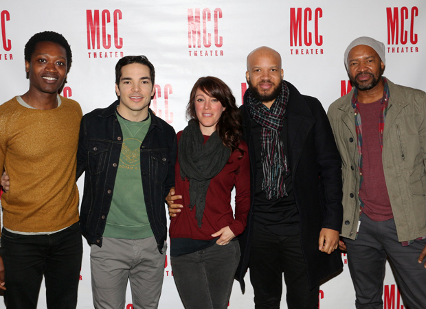 The cast of Transfers at MCC: for site Ato Blankson-Woo, Juan Castano, Samantha Soule, Glenn Davis, and Leon Addison Brown.