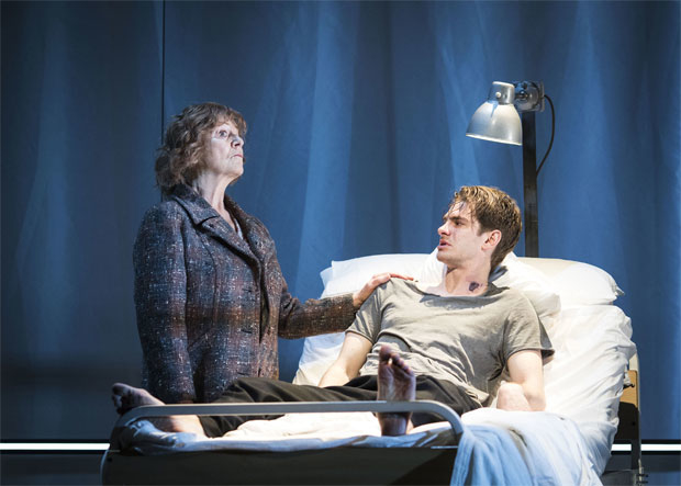Susan Brown and Andrew Garfield in the National Theatre production of Angels in America, now on Broadway.
