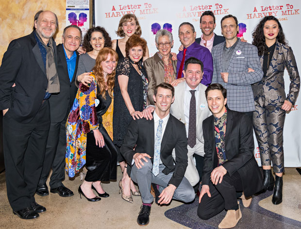 The company of A Letter to Harvey Milk celebrates opening night.