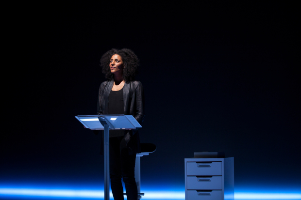 Sarah Jones stars in Sell/Buy/Date, directed by Carolyn Cantor, at the Geffen Playhouse.