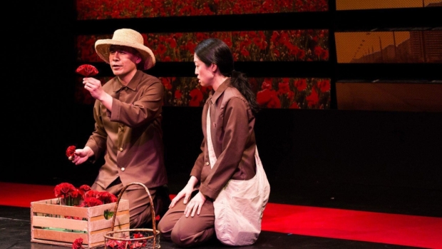 Gordon Chow and Helen Joo Lee in a scene from Sideshow Theatre Company&#39;s production of You for Me for You, directed by Elly Green, at Victory Gardens Theater. 