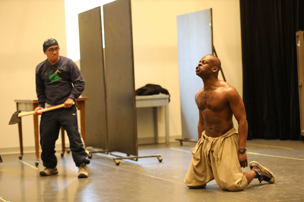 JoJo Gonzalez and Sahr Ngaujah rehearse an intense scene for Mlima&#39;s Tale.