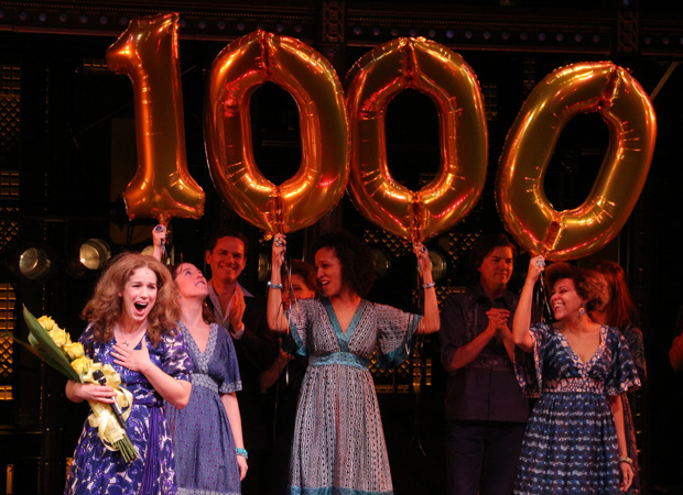 Chilina Kennedy is surprised with balloons and flowers to mark her 1,000th performance in Beautiful.